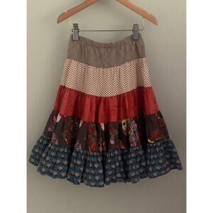 Persnickety Mixed Fabric Floral Mod Polka Dot Twirly Midi Skirt Girls 4 USA